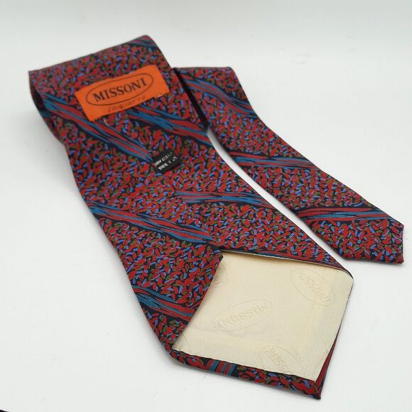 Missoni Cravatte Tie 100% Silk Red Blue Black Abstract Geometric Necktie  XLNT - Picture 7 of 8
